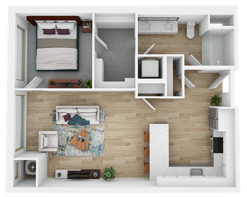 Floor plan for 1 bed, 1 bath, 762 sqft